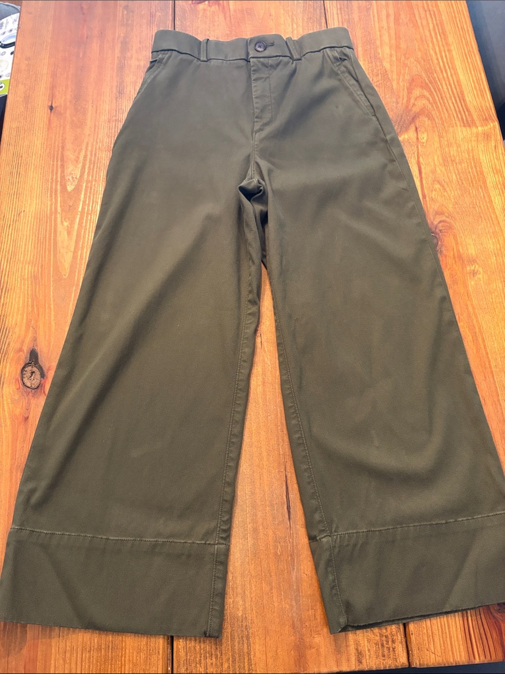 SPANX Olive Green High-Rise Wide Leg Twill Pants